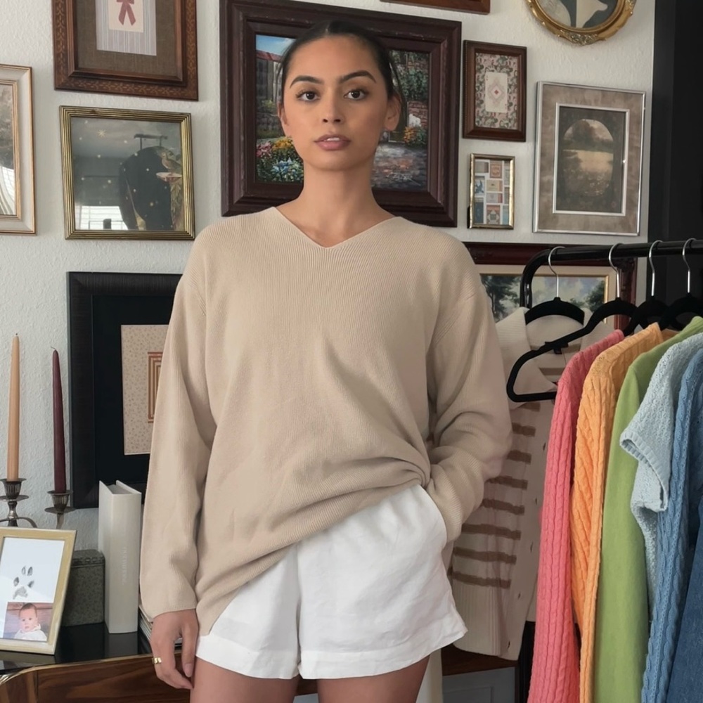 Talbots Cream V-Neck Sweater with Relaxed Fit